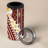 Red Vintage Tonga Ngatu Pattern With Plumeria 4 in 1 Can Cooler Tumbler LT05 - Polynesian Pride