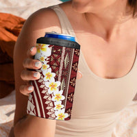 Red Vintage Tonga Ngatu Pattern With Plumeria 4 in 1 Can Cooler Tumbler LT05 - Polynesian Pride