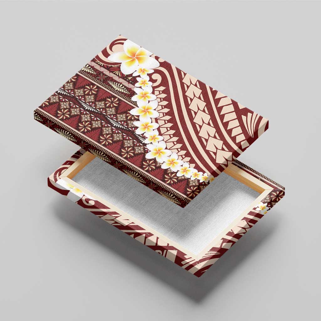 Red Vintage Tonga Ngatu Pattern With Plumeria Canvas Wall Art LT05 - Polynesian Pride