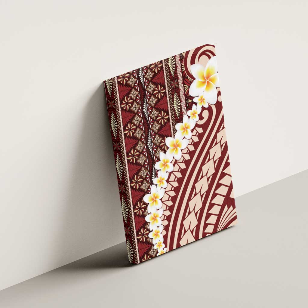 Red Vintage Tonga Ngatu Pattern With Plumeria Canvas Wall Art LT05 - Polynesian Pride