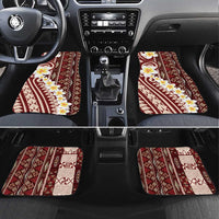 Red Vintage Tonga Ngatu Pattern With Plumeria Car Mats LT05 Set 4pcs Red - Polynesian Pride