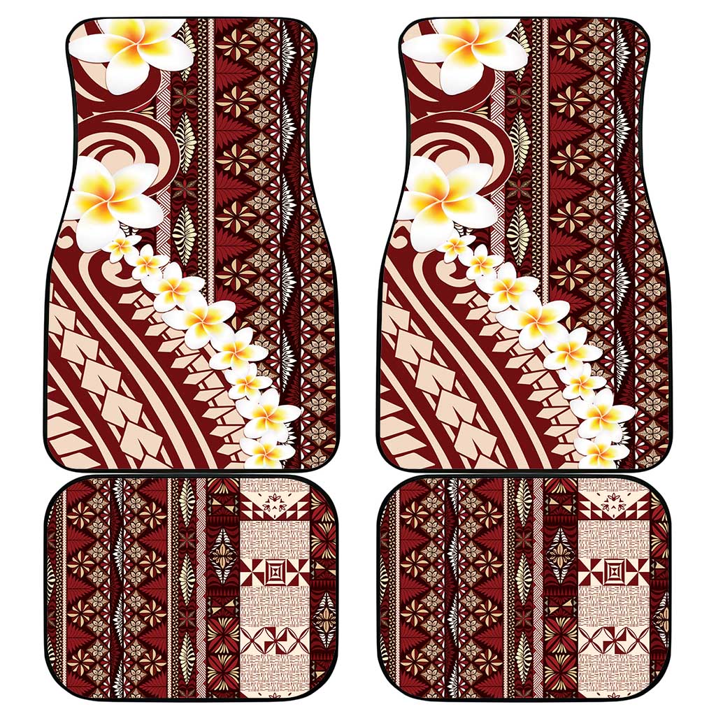 Red Vintage Tonga Ngatu Pattern With Plumeria Car Mats LT05 - Polynesian Pride
