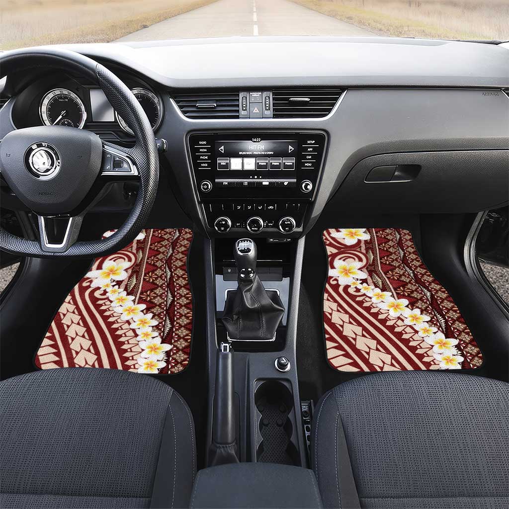 Red Vintage Tonga Ngatu Pattern With Plumeria Car Mats LT05 Set 2pcs - Front Red - Polynesian Pride