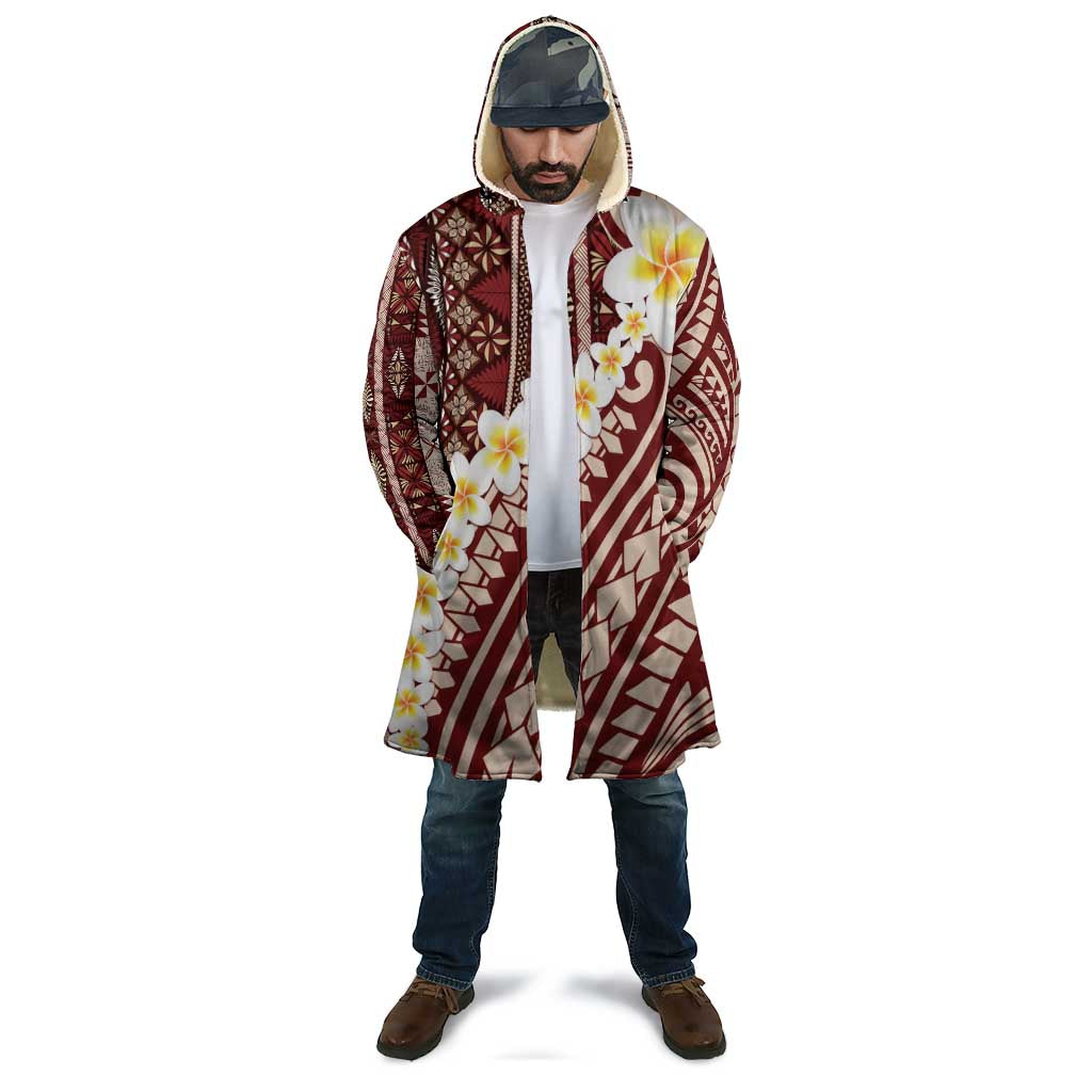 Red Vintage Tonga Ngatu Pattern With Plumeria Cloak LT05 - Polynesian Pride