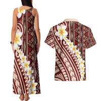 Red Vintage Tonga Ngatu Pattern With Plumeria Couples Matching Tank Maxi Dress and Hawaiian Shirt LT05 - Polynesian Pride