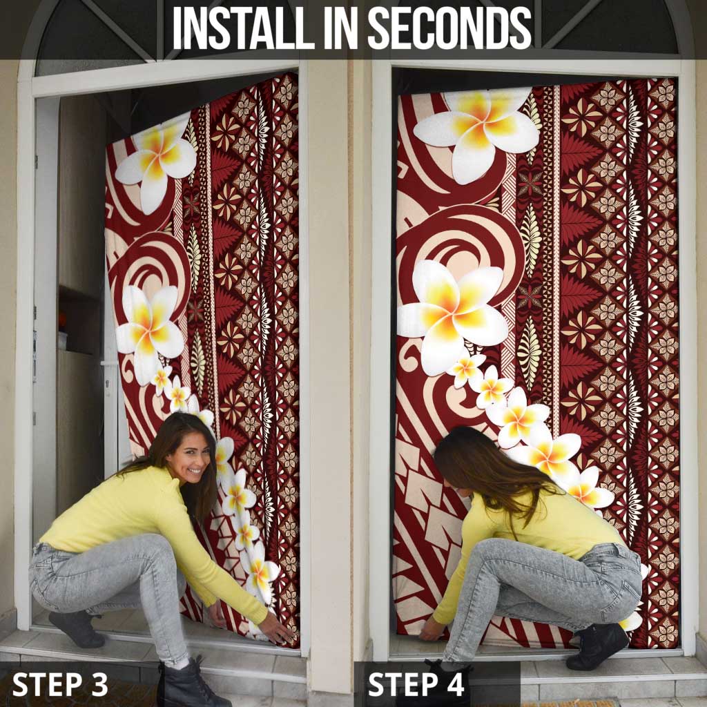 Red Vintage Tonga Ngatu Pattern With Plumeria Door Cover - Polynesian Pride