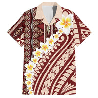 Red Vintage Tonga Ngatu Pattern With Plumeria Hawaiian Shirt LT05 Red - Polynesian Pride