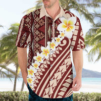 Red Vintage Tonga Ngatu Pattern With Plumeria Hawaiian Shirt LT05 - Polynesian Pride