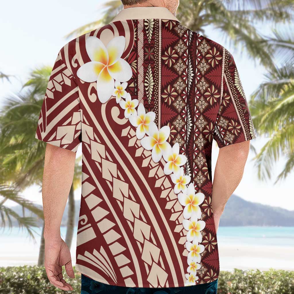 Red Vintage Tonga Ngatu Pattern With Plumeria Hawaiian Shirt LT05 - Polynesian Pride