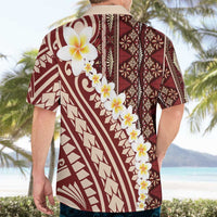 Red Vintage Tonga Ngatu Pattern With Plumeria Hawaiian Shirt LT05 - Polynesian Pride