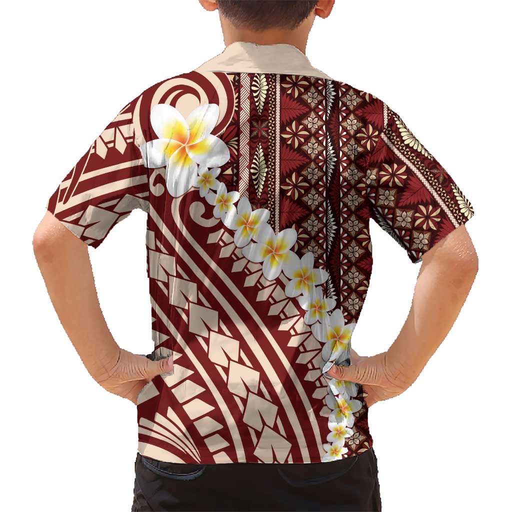 Red Vintage Tonga Ngatu Pattern With Plumeria Hawaiian Shirt LT05 - Polynesian Pride