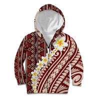 Red Vintage Tonga Ngatu Pattern With Plumeria Kid Hoodie - Polynesian Pride