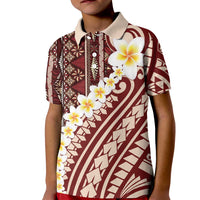 Red Vintage Tonga Ngatu Pattern With Plumeria Kid Polo Shirt LT05 Kid Red - Polynesian Pride