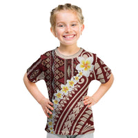 Red Vintage Tonga Ngatu Pattern With Plumeria Kid T Shirt LT05 Red - Polynesian Pride