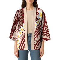 Red Vintage Tonga Ngatu Pattern With Plumeria Kimono LT05 - Polynesian Pride