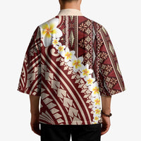 Red Vintage Tonga Ngatu Pattern With Plumeria Kimono LT05 - Polynesian Pride