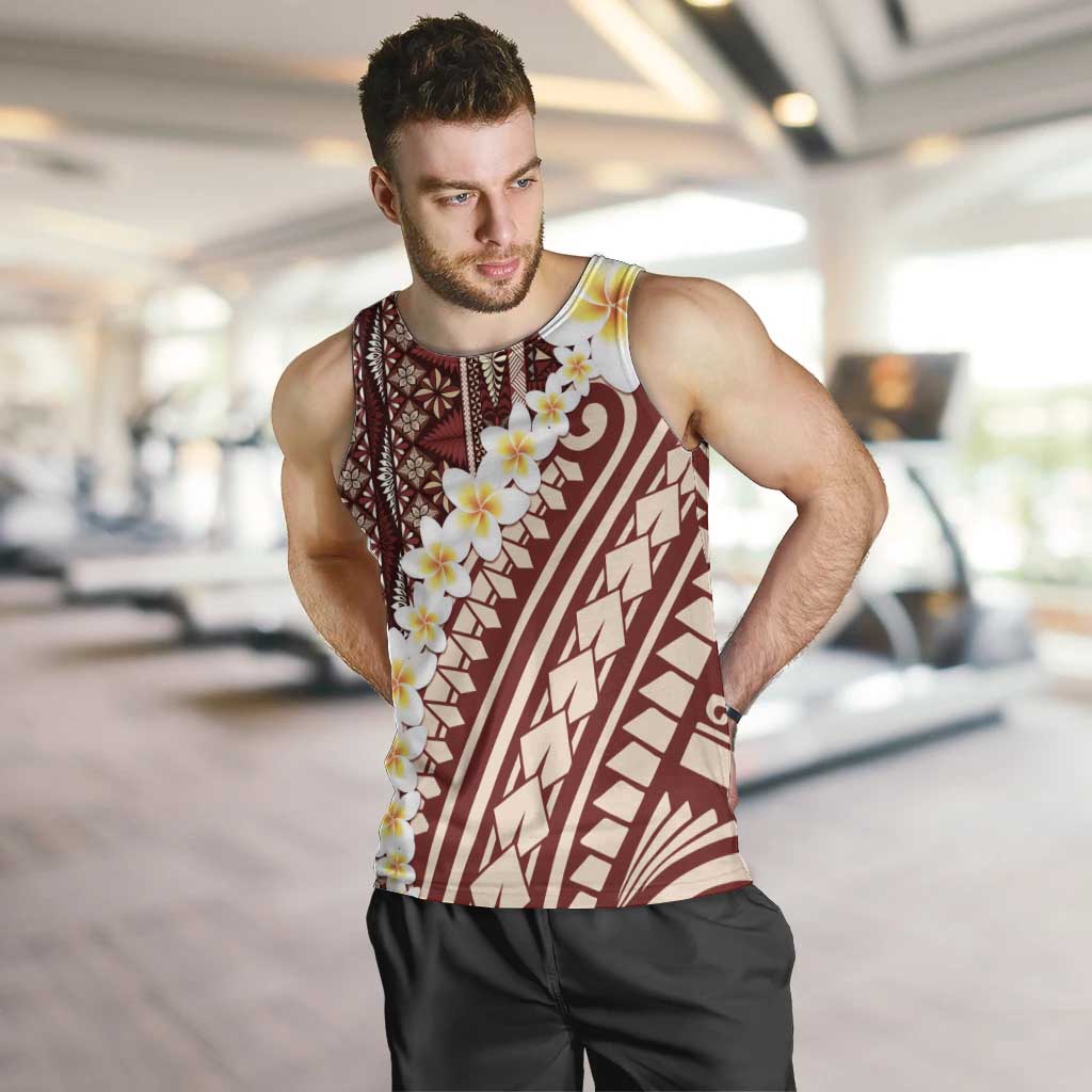 Red Vintage Tonga Ngatu Pattern With Plumeria Men Tank Top LT05 Red - Polynesian Pride