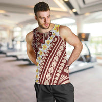 Red Vintage Tonga Ngatu Pattern With Plumeria Men Tank Top LT05 Red - Polynesian Pride