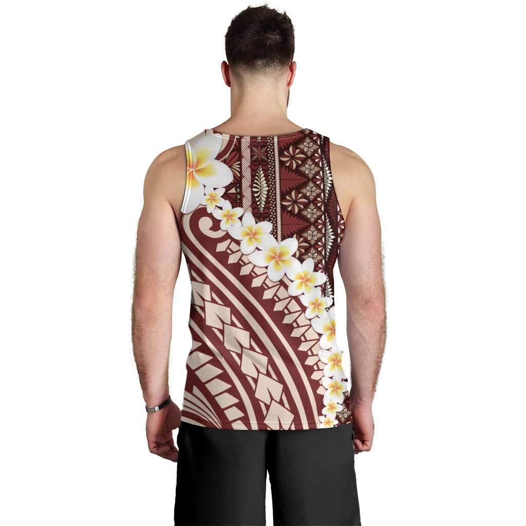 Red Vintage Tonga Ngatu Pattern With Plumeria Men Tank Top LT05 - Polynesian Pride