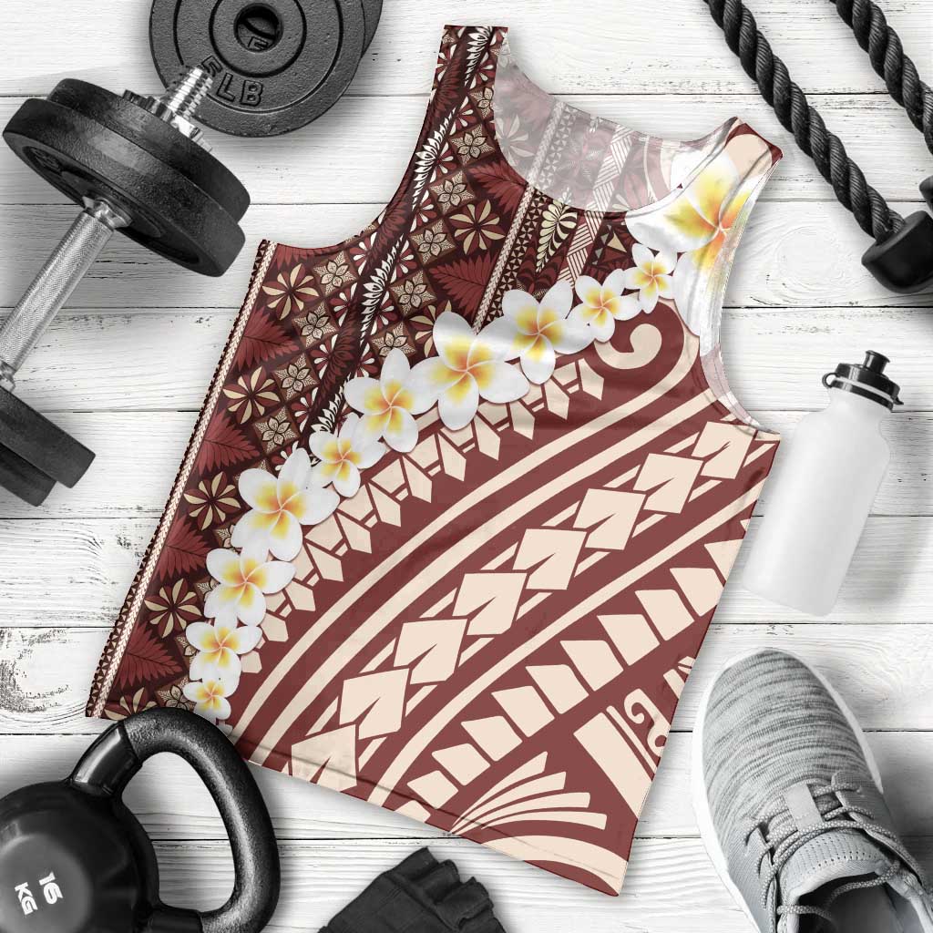 Red Vintage Tonga Ngatu Pattern With Plumeria Men Tank Top LT05 - Polynesian Pride