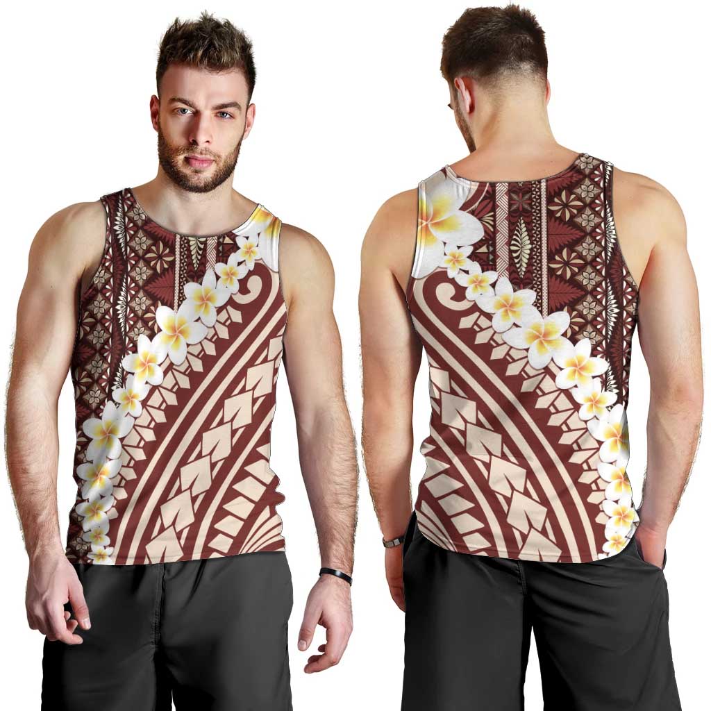 Red Vintage Tonga Ngatu Pattern With Plumeria Men Tank Top LT05 - Polynesian Pride