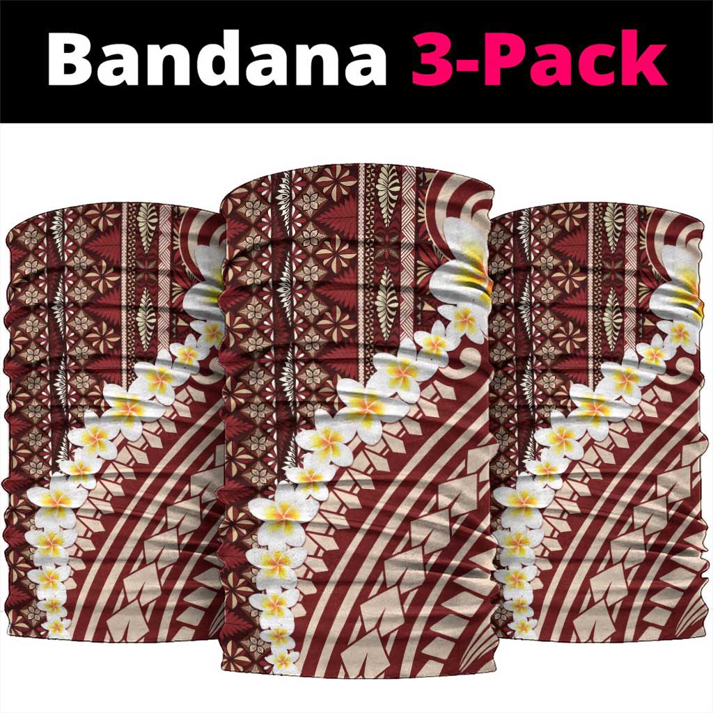Red Vintage Tonga Ngatu Pattern With Plumeria Neck Gaiter LT05 package One Size: 25*50cm Red - Polynesian Pride