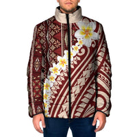 Red Vintage Tonga Ngatu Pattern With Plumeria Padded Jacket LT05 Men Red - Polynesian Pride