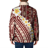 Red Vintage Tonga Ngatu Pattern With Plumeria Padded Jacket LT05 - Polynesian Pride