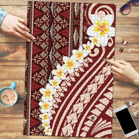 Red Vintage Tonga Ngatu Pattern With Plumeria Puzzle LT05 Red - Polynesian Pride