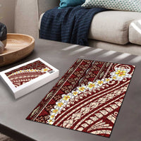 Red Vintage Tonga Ngatu Pattern With Plumeria Puzzle LT05 - Polynesian Pride