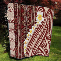 Red Vintage Tonga Ngatu Pattern With Plumeria Quilt - Polynesian Pride