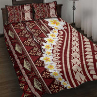 Red Vintage Tonga Ngatu Pattern With Plumeria Quilt Bed Set - Polynesian Pride