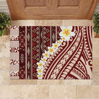 Red Vintage Tonga Ngatu Pattern With Plumeria Rubber Doormat LT05 Red - Polynesian Pride
