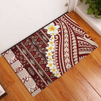 Red Vintage Tonga Ngatu Pattern With Plumeria Rubber Doormat LT05 - Polynesian Pride