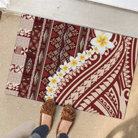 Red Vintage Tonga Ngatu Pattern With Plumeria Rubber Doormat LT05 - Polynesian Pride