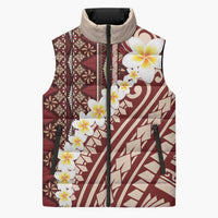Red Vintage Tonga Ngatu Pattern With Plumeria Sleeveless Puffer Jacket LT05 Unisex Red - Polynesian Pride
