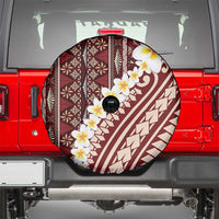 Red Vintage Tonga Ngatu Pattern With Plumeria Spare Tire Cover - Polynesian Pride