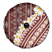 Red Vintage Tonga Ngatu Pattern With Plumeria Spare Tire Cover - Polynesian Pride