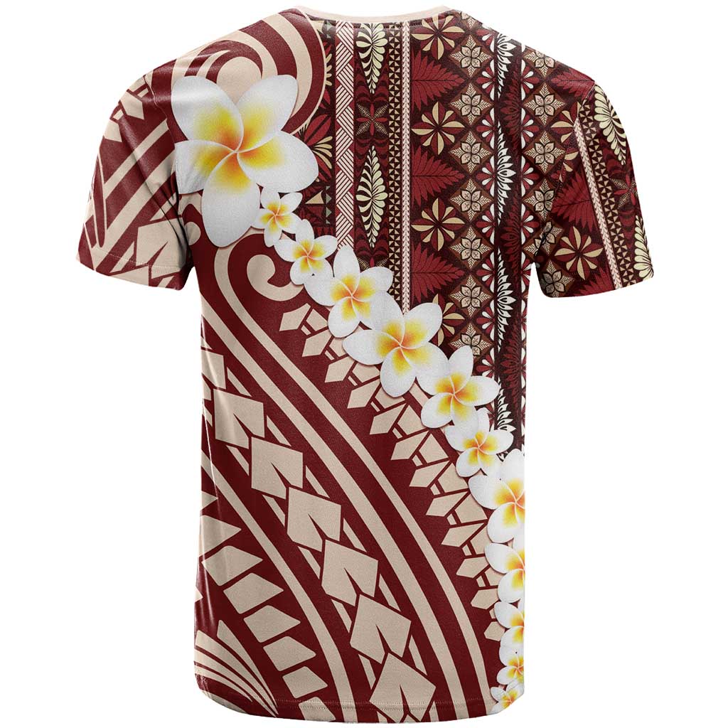 Red Vintage Tonga Ngatu Pattern With Plumeria T Shirt LT05 - Polynesian Pride