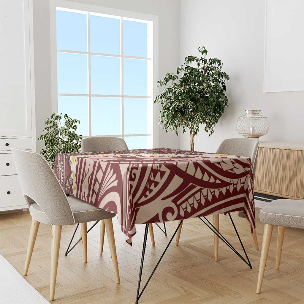 Red Vintage Tonga Ngatu Pattern With Plumeria Tablecloth LT05 - Polynesian Pride
