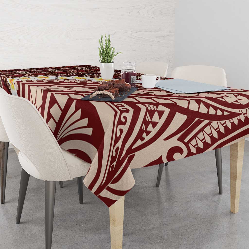 Red Vintage Tonga Ngatu Pattern With Plumeria Tablecloth LT05 - Polynesian Pride