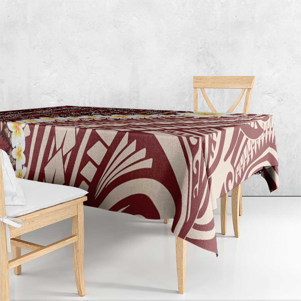 Red Vintage Tonga Ngatu Pattern With Plumeria Tablecloth LT05 - Polynesian Pride