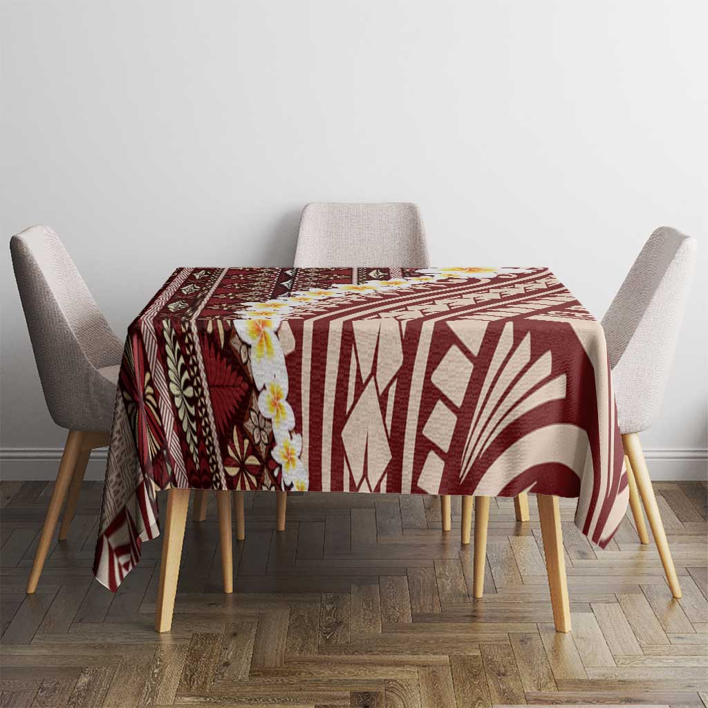 Red Vintage Tonga Ngatu Pattern With Plumeria Tablecloth LT05 - Polynesian Pride