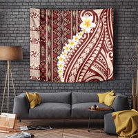 Red Vintage Tonga Ngatu Pattern With Plumeria Tapestry - Polynesian Pride