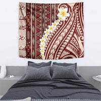 Red Vintage Tonga Ngatu Pattern With Plumeria Tapestry - Polynesian Pride