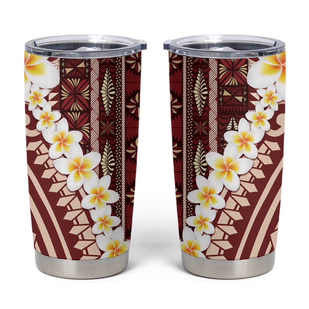 Red Vintage Tonga Ngatu Pattern With Plumeria Tumbler Cup LT05 Red - Polynesian Pride