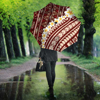Red Vintage Tonga Ngatu Pattern With Plumeria Umbrella LT05 - Polynesian Pride