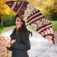 Red Vintage Tonga Ngatu Pattern With Plumeria Umbrella LT05 - Polynesian Pride