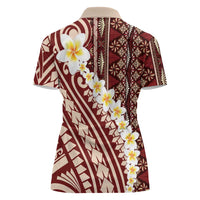 Red Vintage Tonga Ngatu Pattern With Plumeria Women Polo Shirt LT05 - Polynesian Pride