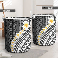Black Vintage Tonga Ngatu Pattern With Plumeria Laundry Basket LT05 - Polynesian Pride